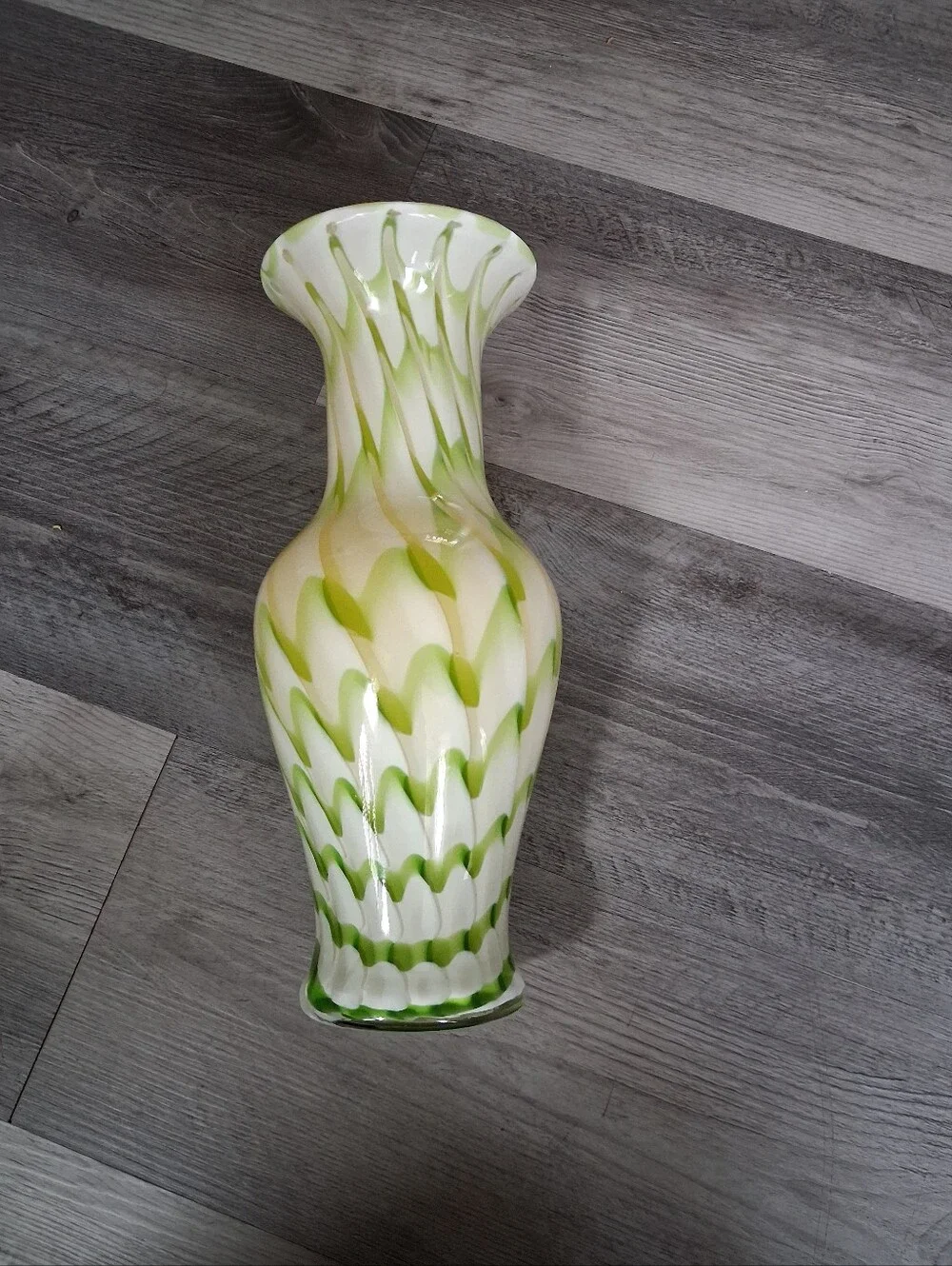 Hand-Blown Yellow and Green Decorative Glass Vase